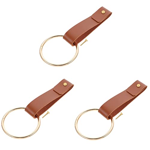 Housoutil 3st Handtuchring Wand Lederband Wandmontierte Lederhaken Hellbraune Handtücher Handtuchhalter Kleiderständer Aus Metall Kleiderbügel Aus Kunstleder Hängering Messing Mauer