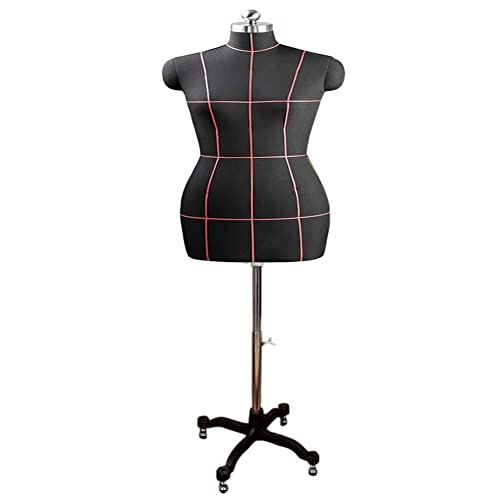 SHAWLA Schneiderpuppen Verstellbare Übergröße-Schaufensterpuppe für Damen, Halbpuppen-Schneiderpuppe mit Rädern für Schneiderinnen und Damen, Schwarz/Weiß