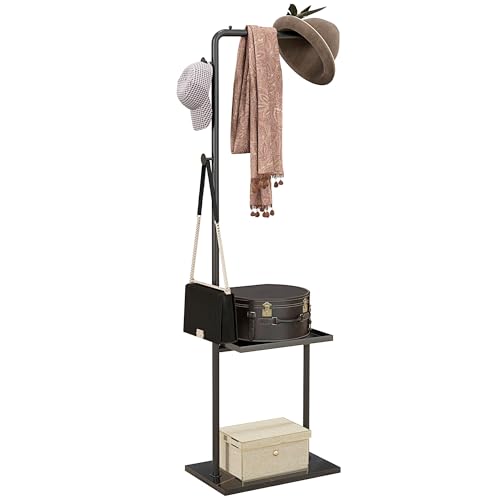 HOMCOM Garderobenständer, Kleiderständer mit Haken Tablett Garderobe für Kleidung, Hüte, für Flur, Eingang, 45 x 28 x 148 cm, Schwarz