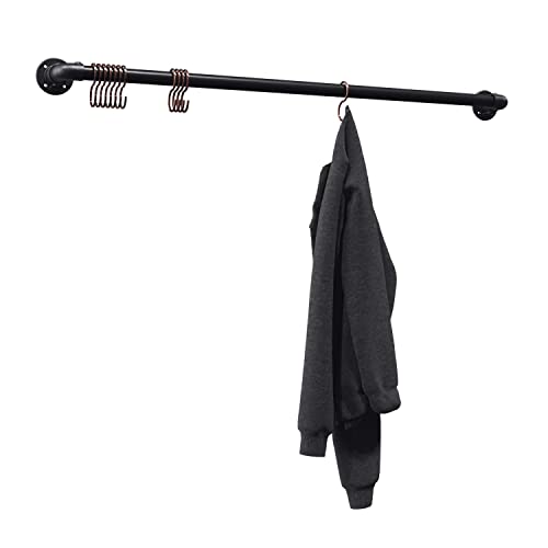 KLEMP Kleiderstange Industrieller Stil Schwarz Garderobe Industrial Vintage DIY Kleiderständer Kleiderhaken Wandmontage - B125 cm