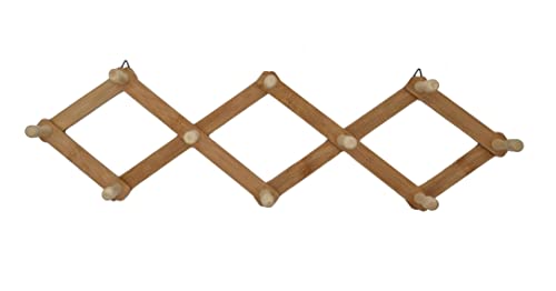 Spetebo Bambus Wand Garderobe ausziehbar - 70 cm - Holz Scherengarderobe Wandgarderobe mit 10 Haken - Akkordeon Garderobenleiste Kleiderhaken Wandhaken Hakenleiste