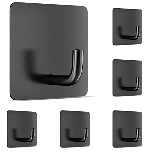 Newaner 6 Stück Handtuchhaken, Rostfreies Edelstahl Wandhaken, Haken Selbstklebend Bad und Küche Handtuchhalter Kleiderhaken Ohne Bohren für Haushalt Haus, Küche, Bad, Büro, Schrank (Schwarz)