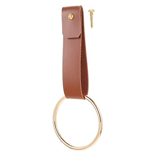 BESTonZON Handtuchring Kleiderständer Aus Metall Wand Lederband Hellbraune Handtücher Kleiderbügel Aus Kunstleder Handtuchhaken Küchentuchring Badetuchring Bademantel Messing Wandbehang