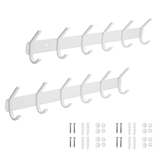 LA BONHEUR Hakenleiste Kleiderhaken 2 Stück Wand Wandhaken Bad Badzimmer Küche Tür Garderobe Garderobenhaken für Kleidung, Edelstahl Malprozess Jacken Halter (Weiss, 6 Haken) 42cm