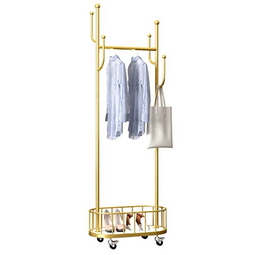 3-in-1 rollbarer Kleiderständer mit Rollen und Organisationskorb, stabiler Metall-Kleiderbügelständer, leicht zu bewegen für Zuhause und Büro
