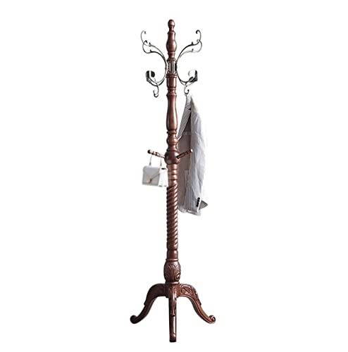 RUTAVM Garderobenständer Garderobenständer Aus Holz, Bodenstehend, Antiker Garderobenständer, Wohnzimmer, Vertikal, Garderobenregal, Metallhaken Kleiderständer