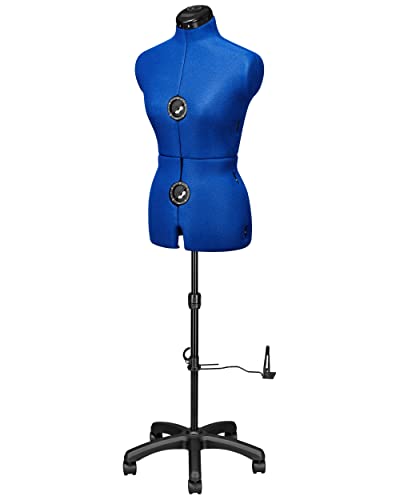 Deubl Schneiderpuppen Damen verstellbar Majestique Blue MULTI Gr.S (36-42) 8-teilig komplett einstellbar, 5-Bein Fuß mit Rollen, Rockabrunder, Rückenlängenverstellung, Schneiderbüste mit Beinansatz