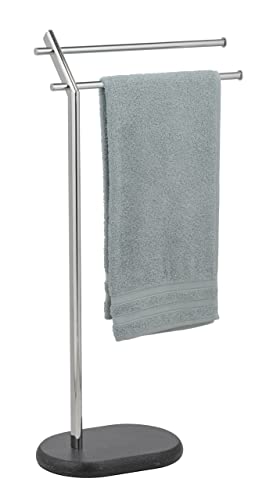 WENKO Handtuchständer Puro, freistehender Handtuchhalter oder Kleiderständer mit Schwerer Bodenplatte aus Polyresin in Granit-Optik, Chrom-Gestell mit 2 stufenförmig angeordneten Stangen, Anthrazit