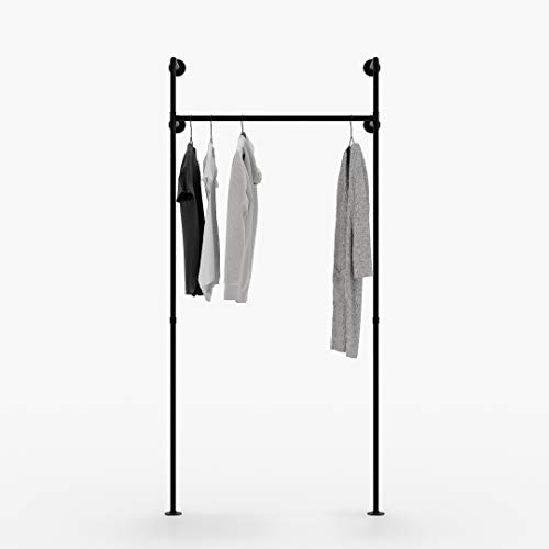 pamo Kleiderstange Industrial Loft Design | Garderobe für begehbaren Kleiderschrank Wand I Schlafzimmer Kleiderständer aus schwarzen stabilen Rohren zur Wandmontage (1 Fach)