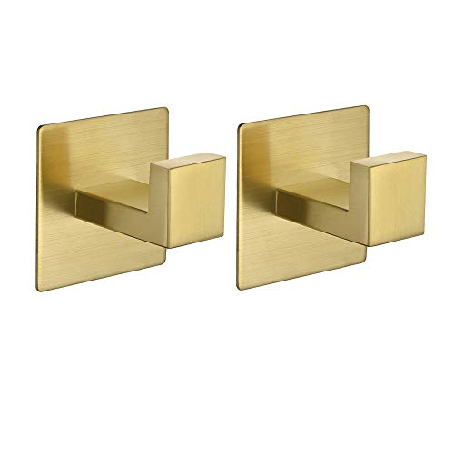 WOMAO Handtuchhaken Gold, Selbstklebend Ohne Bohren Handtuchhalter Garderobe Bad Wand Tür Edelstahl Gebürstet Badezimmer Aufhänger für Handtücher 2er Set Kleiderhaken