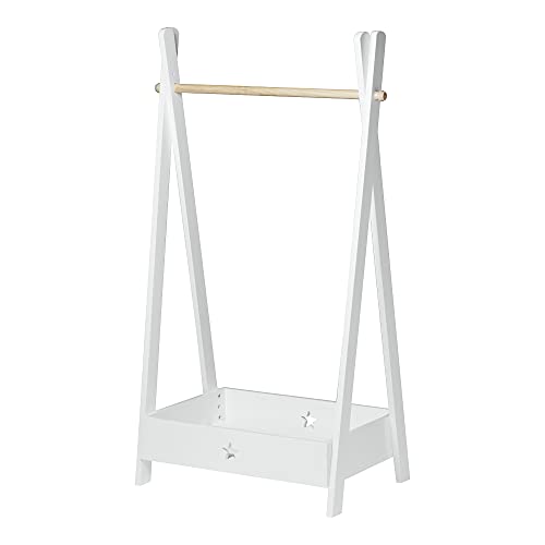 [en.casa] Kinder-Garderobe Laxe 126 x 73 x 43 cm Garderobenständer für Kinder freistehend Kleiderständer mit Staufach Stange aus Bambus Weiß/Natur