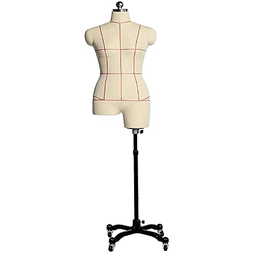 Schneiderpuppen Höhenverstellbarer weiblicher Schaufensterpuppen-Torso-Körper, mit Rädern und verstellbarem Ständer, weiße Nähen-Oberkörper-Schaufensterpuppe für Kleidungspräsentation, Schneideunterri