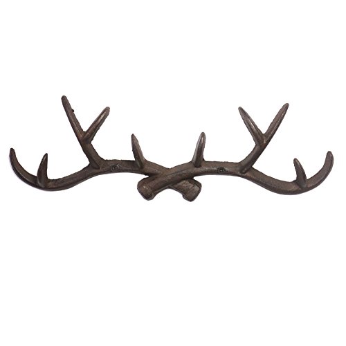 KiaoTime l Vintage 14  Rustikale Gusseisen Hirsch Geweihe Wand montiert Mantel Haken, Schäbig schick Kleiderhaken, Schlüsselhalter, Hut-Aufhänger, Badzimmer Wandhaken (Rusty Brown)