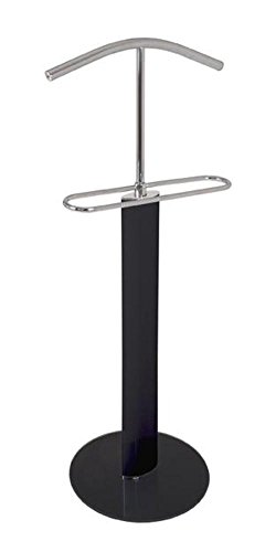 herrendiener Stahlrohr In hochglanz schwarz lackiert, Fußplatte aus Sicherheitsglas schwarz, Kleiderbügel In chrom, Haku 38548