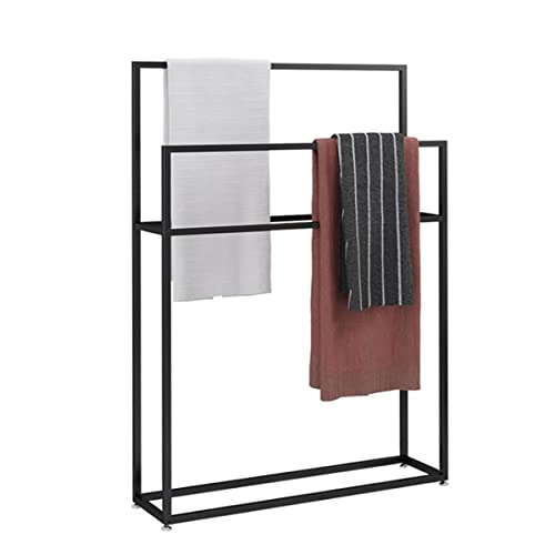 HandtuchstäNder Freistehend Schwarz, Metall Bad Handtuchhalter Stehend mit 2 Handtuchstangen für HandtüCher, Badaccessoire und Kleiderbutler, Nachhaltig, Stabil, Modern(Size:65×20×110cm)