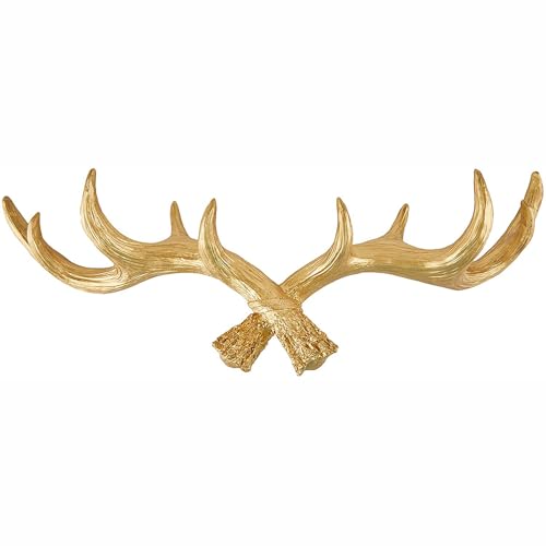 Hansmeier Geweih Kleiderhaken Garderobenhaken - Gold - Für Außen, Innen, Balkon & Garten - 49 cm - Hirschgeweih - Garderobe - Hohe Tragkraft
