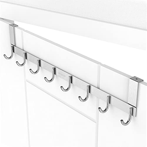 ecooe Türgarderobe Edelstahl 304 Hakenleiste Abnehmbar Türhaken mit 8 Haken, Türhänger für die Tür Ohne Bohren, Kleiderhaken Garderobenleiste Türhängeleiste für Türfalzstärken bis 2cm