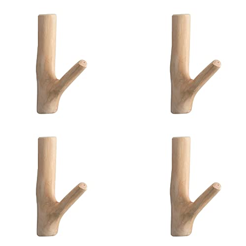 Belvanr Holz Haken 4 Stück Natürliche Holz Haken Holz Kleiderhaken Naturholz Wandhaken Vintage Holzhaken Holz Kleiderhaken Wandmontage Wandaufhänger aus Holz Garderobenleiste Holz für Schlafzimmer
