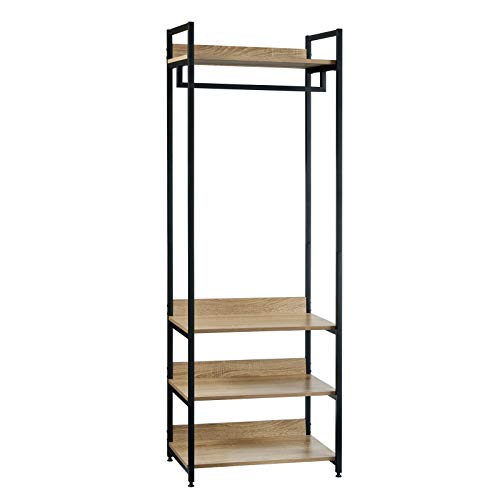 WOLTU Kleiderständer mit Regal Kleiderschrank Offener mit Schuhregal Garderobenständer für Schlafzimmer, Holz und Stahl SR0130hei