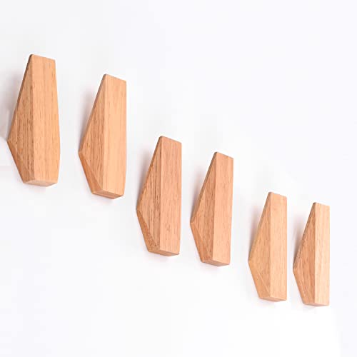 Wmama Matty-LZ 6 Stück Vintage Holzhaken Holz Haken Tragfähigkeit 5kg, Wandhaken Bademantelhaken Huthaken Kleiderhaken Mehrzweckhaken Schlüsselhaken (C Holzfarbe - 6er Set)