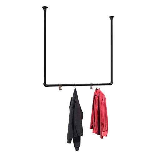 KLEMP Kleiderstange Industrieller Stil Schwarz Garderobe Industrial Vintage DIY Kleiderständer Kleiderhaken Wandmontage - B100cm - H100 cm