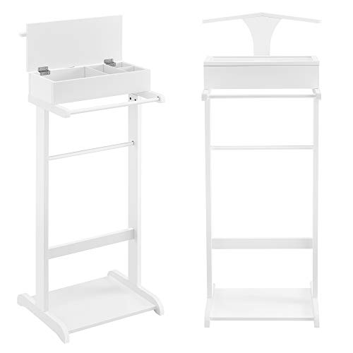 [en.casa] Kleiderständer Weiß Herrendiener Hosenhalter mit Aufbewahrungsfach 43,5 x 34,5 x 110 cm MDF/Kiefernholz