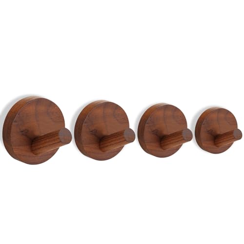 Ryvera Garderobenhaken Holz Rund, 4 Stück Wandhaken Holz, Kleiderhaken Holz Wand,Vintage Garderobe Haken Ohne Bohren,Dekorative Holz Haken Garderobe Wall Hooks für Kinderzimmer Schlafzimmer Wohnzimmer