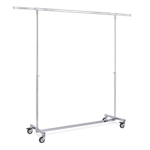 goodsforbusiness GmbH Rollständer Kleider-Transportständer klappbar H120-190 x B140-220 x T53cm, in der Höhe u. Breite verstellbar | Zusammenfaltbarer Kleiderständer verchromt, 80mm Rollen
