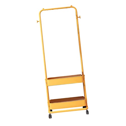 Colcolo Kleiderständer mit Rädern, Kleiderorganisator mit 2 Körben, rollbarer Kleiderständer, Kleiderständer für Wohnzimmer, Schlafzimmer, Eingangsbereich, GELB