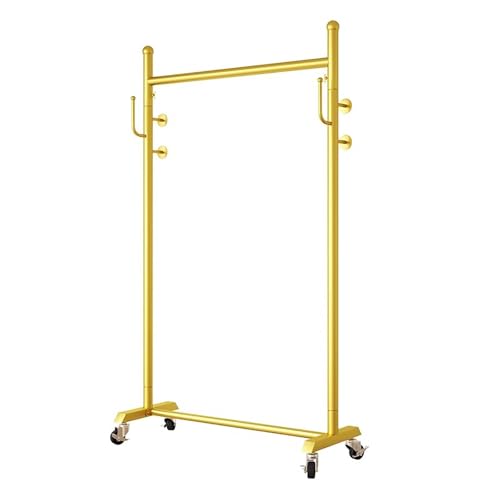 Generisch Stilvoller, robuster Kleiderständer mit Haken und Rollen, rollbarer Kleiderständer aus Metall für Kleider, Mäntel und mehr, perfekt für Schlafzimmer und Waschküche (Gold, 80 cm)