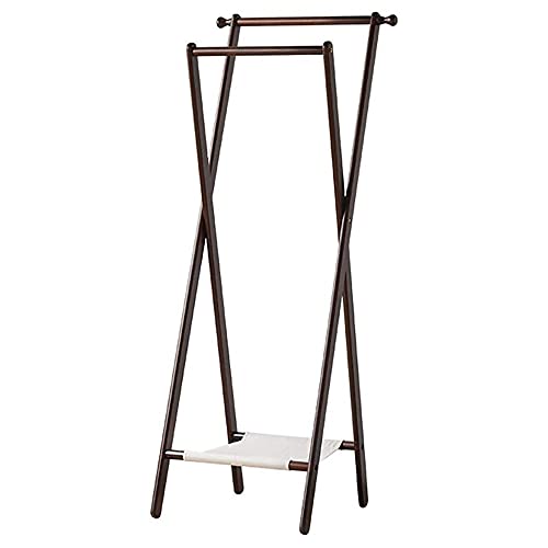 XLAHD 2-in-1-Kleiderstange, Bodenstehender, Faltbarer, doppelpoliger Kleiderständer aus Holz mit Bodenaufbewahrung, Warenpräsentationsständer/Walnuss / 100 cm