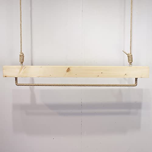 XIBANY FKDEYICOAT Hängegarderobe aus Holz mit Seil, an der Decke montierte Kleiderstange, Vintage-Industrie-Kleiderständer für gewerbliche Zwecke (Größe: 120 cm) Feito NA China