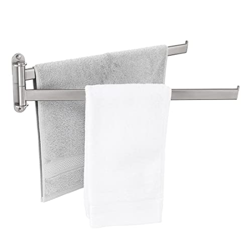 KES Handtuchhalter 2 Armig Schwenkbar, Doppel Badetuchhalter Edelstahl 18/8 Badezimmer Handtuchstange 50CM 180°Drehung, A2104S2L50-2