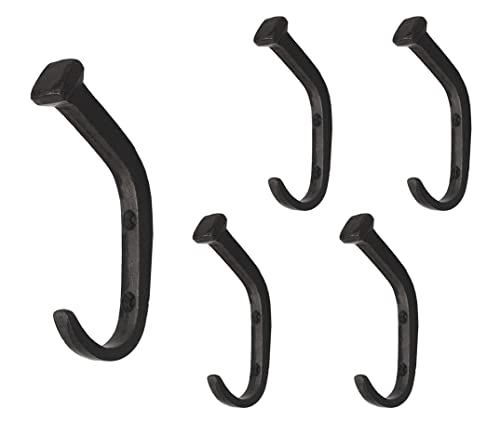 5 Wandhaken Garderobenhaken Kleiderhaken mit Schrauben, Gusseisen klar lackiert (Dunkelgrau), vintage antik Haken
