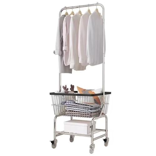 Garderobe, Garderobenständer mit Schuhbank, Kleiderständer aus Metall mit Rollen, Garderobenkorb, Wäscheständer, B, 50 * 41 * 174CM