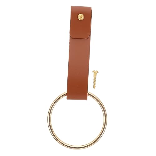Uonlytech Handtuchring Wand Lederband Metall Kleiderständer Bräune Handtücher Handtuchhaken Handtuchhalter Wandmontage Lederhaken Kunstleder Gurt Kleiderbügel Hängender Ring Rund Messing