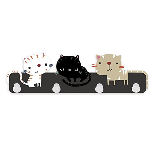 RAILONCH 4 Haken Garderobenhaken,Niedlich Katze Kinder Garderobe Garderobe Kinder Ohne Bohren Kindermöbel Garderobenhaken Kinderzimmer Ohne Bohren Haken (Braun)