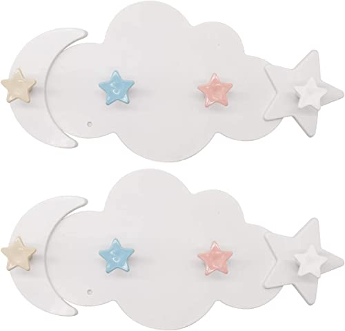 KOMUNJ 2 Stücke Wolken Selbstklebende Klebehaken, Kindergarderobe mit 4 Haken, Stabile Handtuchhaken Kinder, Wolken-Garderobe Kinder Ohne Bohren