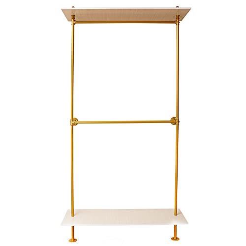 Gold-Eisen-Kleiderständer mit Regalen, Hochzeitskleid, Kleiderständer Abnehmbar Freistehendes Kleiderregal Regal Wäschestä| Garderobenständer Kleiderschrank (B-120*45*234cm)