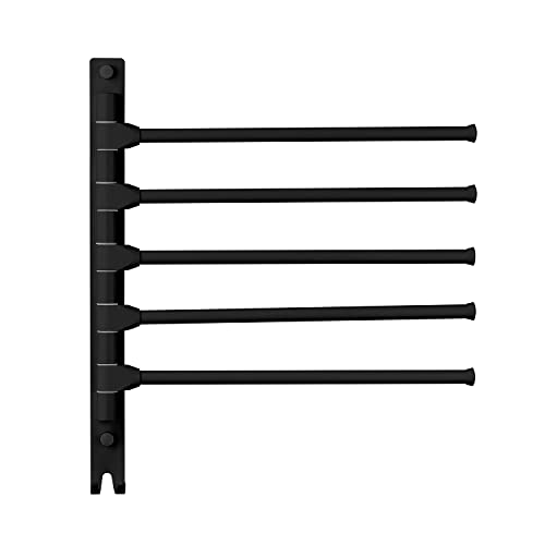 Görbach Aluminium Handtuchhalter Bad mit Schwenkbar 5 armig, Handtuchstange Wandmontage für Küche, WC, Garderobe und Bad Matt Schwarz (HH-5MS)