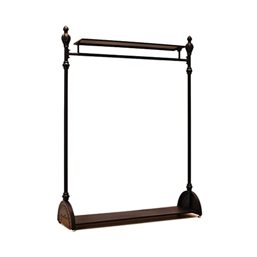 GAXQFEI Antike Retro-Kleidungsständer, Metall-Boden-Stehendes Kleiderbügel Manteljacke Kleidung Rail Wäscheständer Mit Regalen Anklappen,Schwarz,170 * 100Cm