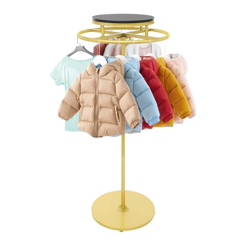 OUBUBY Rund Drehbar Kleiderständer Bodenstehender, Metall Konfektions Rundständer 140cm, Transportabel Multifunktional Garderobenständer für Einzelhandel Boutiquen Schlafzimmer Geschäfte (Gold)