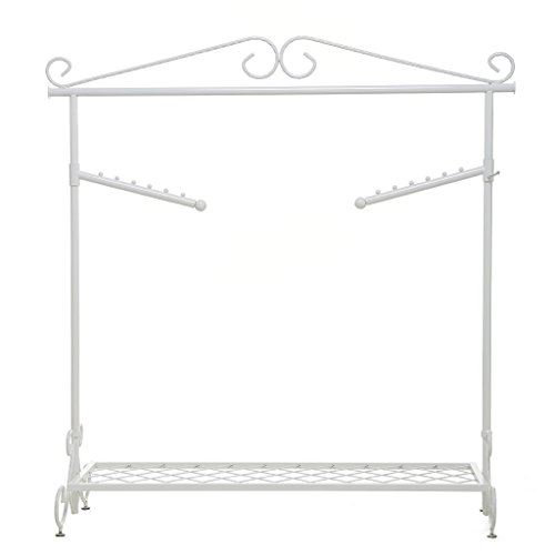 Kleiderständer Kleiderstange Garderobenständer mit Schuhablage, Vintage-Stil Höhenverstellbar von 126 bis 200 cm JLK14 (Weiss)
