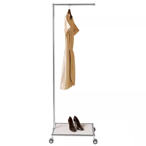 Garderobenständer Silberner Edelstahl-Kleiderständer Mit Rollen, Freistehender Garderobe Mit Holzsockel, Moderner Kleiner Kleiderbügel Für Eingangsbereich, Schlafzimmer Und Büro, 40X35X170CM