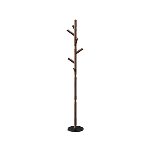 cenmoo Garderobenständer, Garderobenständer, Flur-Garderobenständer, freistehende Holzgarderoben, Flurbaum mit natürlichem Sockel, 6 Haken, Messing-Dekoration für Zuhause, Flur, Eingangsbereich, Ga