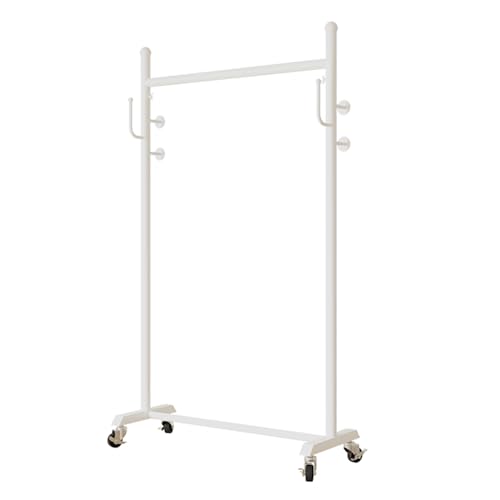 Generisch Rollbarer Kleiderständer mit Rädern, freistehender Kleider-Organizer mit seitlichen Haken, weiße Kleiderstange für Schlafzimmer und Waschküche, Tragkraft 80 kg, 150 x 35 x 155 cm