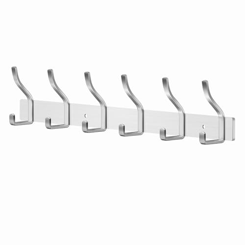 MEIJO Garderobenhaken Edelstahl Hakenleiste Garderobe Garderobenleiste Silber Kleiderhaken Wand mit 6 Haken Wandhaken garderobe für Schlafzimmer Bad Küche Kleiderständer (Silber, 6 Haken)