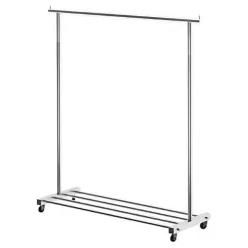 UPCOT kleiderständer Robuster Garderobenständer Mit Rollen,Kleiderbügel Aus Metall,Rollbarer Garderobe Zum Aufhängen Von Kleidung Mit Ablagen, Silber(Size:150X40X160CM)