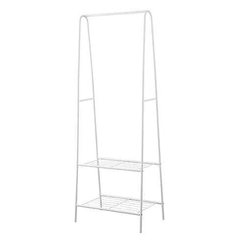 Homewell Garderobenständer, Flurmöbel,mit 2 stufigem Schuhregal, Höhe 160 cm, Metallrahmen, Garderobe, Kleiderständer, Wardrobe, für Flur, Diele, Büro, Schlafzimmer (Typ A,Weiß)