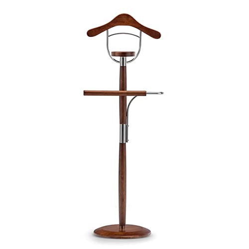 WIQUYBML Tragbarer Kleiderständer aus Holz, Anzug, Herrendiener, Kleiderschrank mit Kleiderbügel, Hosenstange, Krawatte, Gürtel und Schuhregal für Schlafzimmer und Hotel (braun, 35 x 138 cm